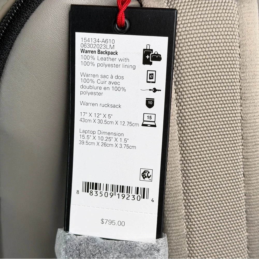 Tumi Harrison Warren Leather Backpack- NWT